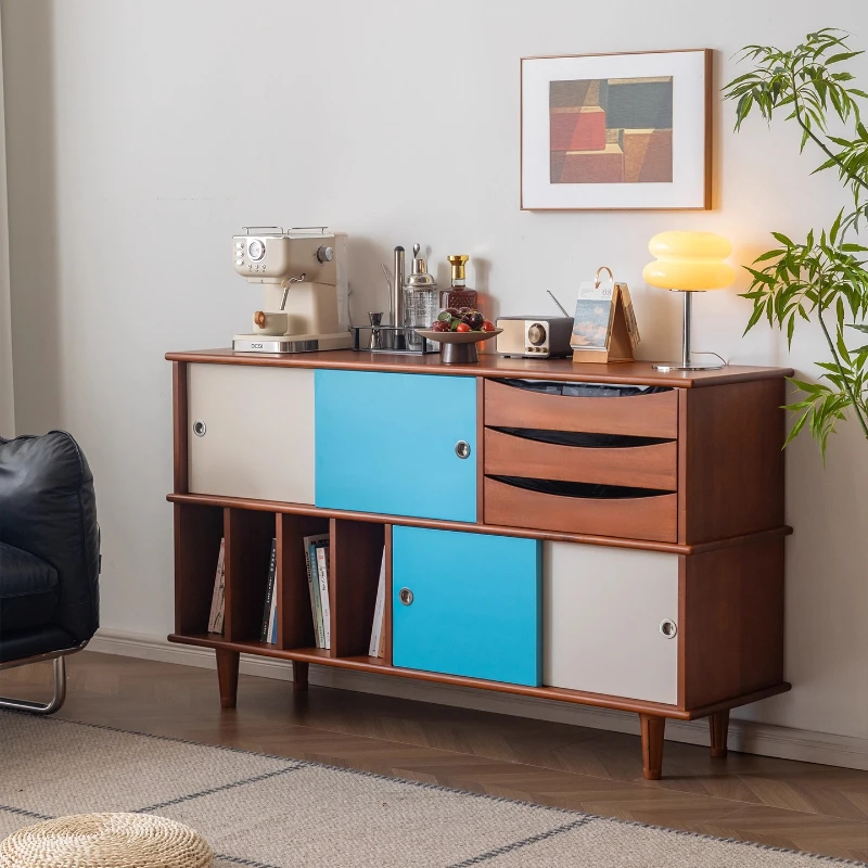 

Medieval style living room locker porch storage cabinet color matching sliding door dining side cabinet solid wood side cabinet