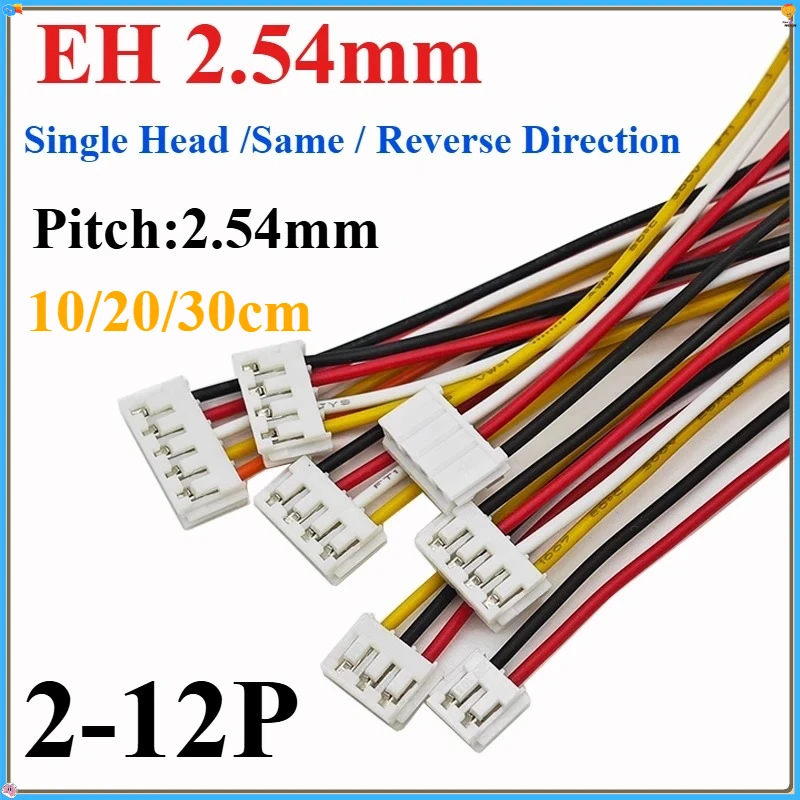 

10pcs EH 2.54mm Pitch 2/3/4/5/6/7/12 Pin Female Plug Connector Wire 10/20/30cm Single/Double Head Same / Reverse Direction 26AWG
