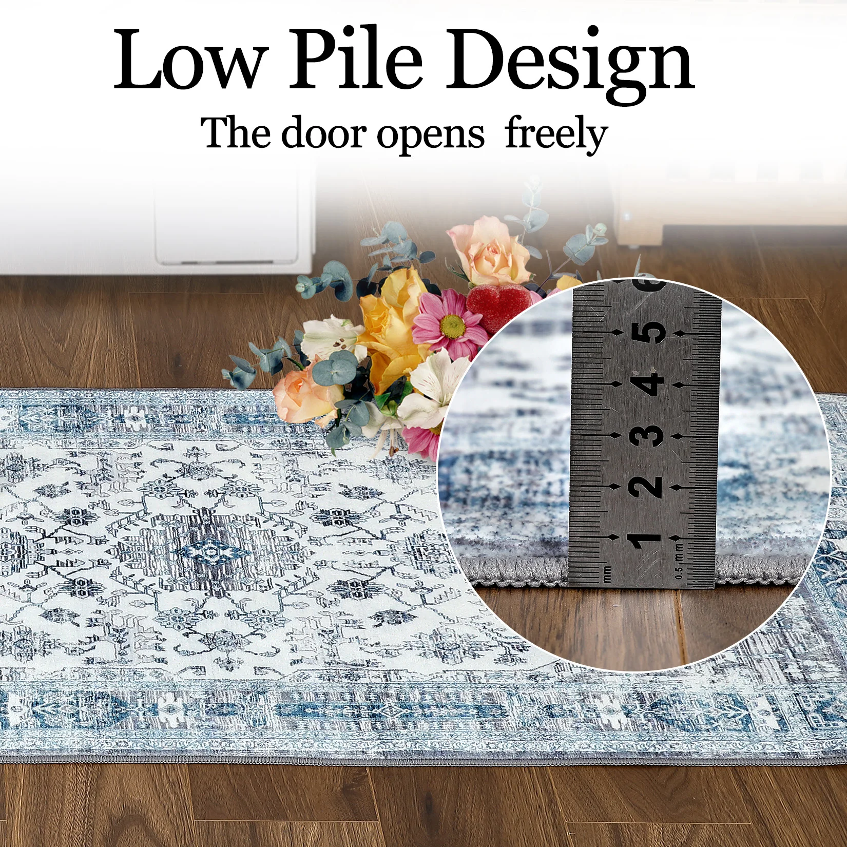 4x6ft Vintage Entryway Rug Boho Printed Doormat Non-Slip Washable Low-Pile Carpet for Indoor Front Entrance Kitchen Bathroom