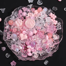 50g Pink Color Random Mix Acrylic Beads Bow Heart Flower Beads For Phone Chain DIY Handmade Bracelet Jewelry Making Accessories
