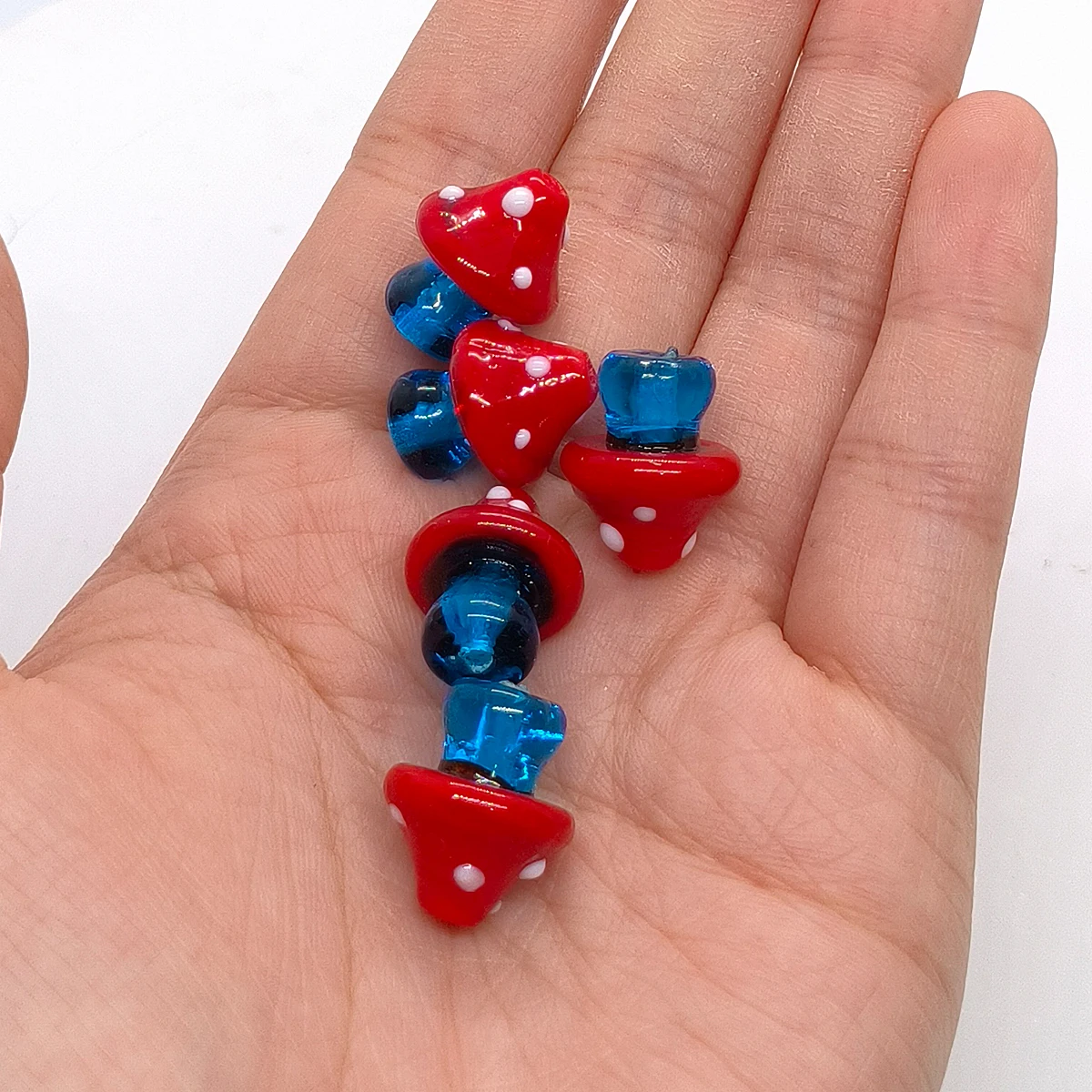 Red Mushroom Glass Pendants Blue Stems 5pcs Fairy Tale Charms for DIY Jewelry Making Bracelet Necklace Gift