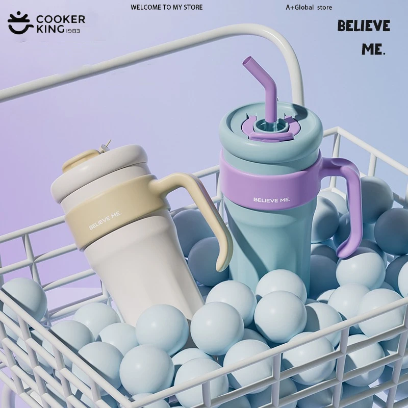 

COOKER KinG Thermos Bottle 316 Stainless Steel Ice Tumbler with Handle & Straw Keeps Cold for 24 Hrs Car Coffee Insulation Cup