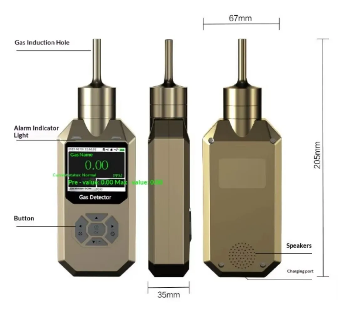 Suction Gas Detector Handheld Portable Combustible Oxygen VOC Concentration Alarm