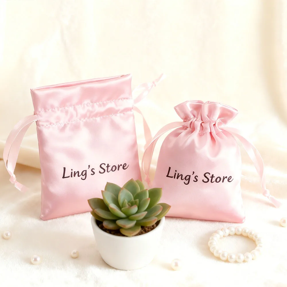 

100 шт./лот, ювелирные изделия с логотипом, атласная сумка на шнурке, кольцо, серьги, кулон, браслет, сумки для хранения, подарочная упаковка, свадебные сувениры