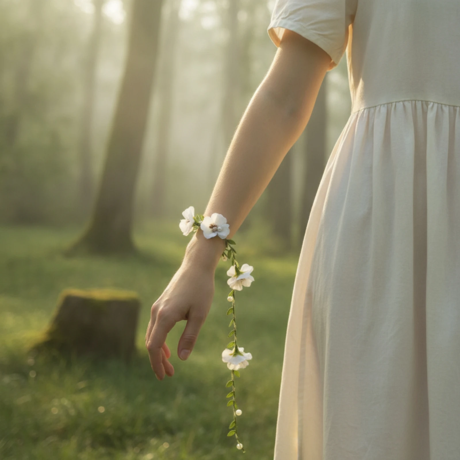 Flower Bracelet with Pearls Slim Wrist Garland Flower Bracelet Lightweight for Cosplayers, Photo Shoots, Costume Parties