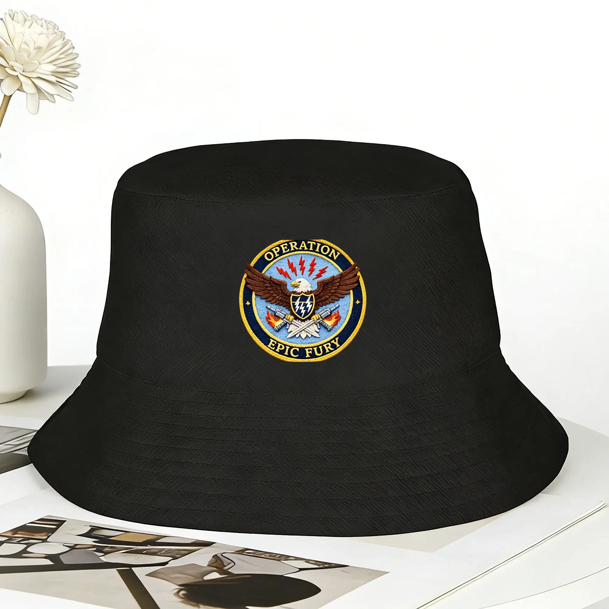 Operation Epic Fury US Eagle Epic Fury Force Bucket Hat Hawaii Fisherman Caps For Casual Fishing Sun Hats Personality Custom Cap