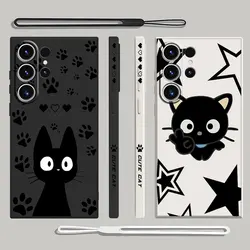 Cartoon Lucky Cat Case for Samsung Galaxy S24 Ultra S21 Plus S22 S20 FE S23 Ultra 5G S23 5G Silicone Cover With Lanyard Back