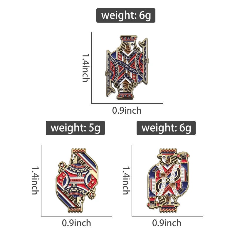 Playing Cards Symbol Enamel Pins Creative Poker King Queen Brooches Backpack Lapel Badges Punk Jewelry Gift for Kids Friends