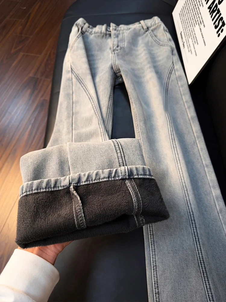 

Мужские джинсы прямого кроя в стиле ретро, синие, с эффектом удлинения ног, из денима, средняя посадка, на молнии