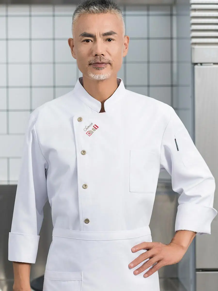

Long Sve Chef Work orm Men's Hotel Kitchen Apparel Autumn Winter Cotton Blend Fabric Printed Logo Chef Outfit Set
