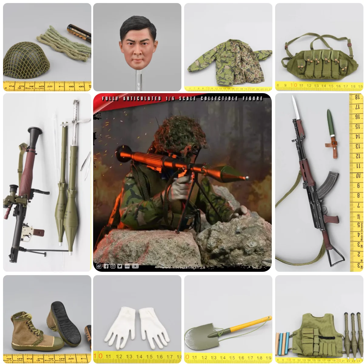 

New Arrival Scale 1/6 Soldierstory SS140 The Asia Soldier Doll Warrior Male Head Sculpt Carving Hang Chest Vest Type 69 Weapons