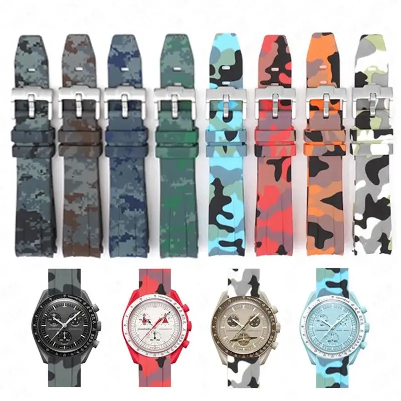 Haodee สำหรับ Omega Swatch moonswatch ปลายโค้งซิลิโคนสร้อยข้อมือยางนาฬิกาข้อมือสปอร์ตผู้หญิงผู้ชายสายคาด20mm