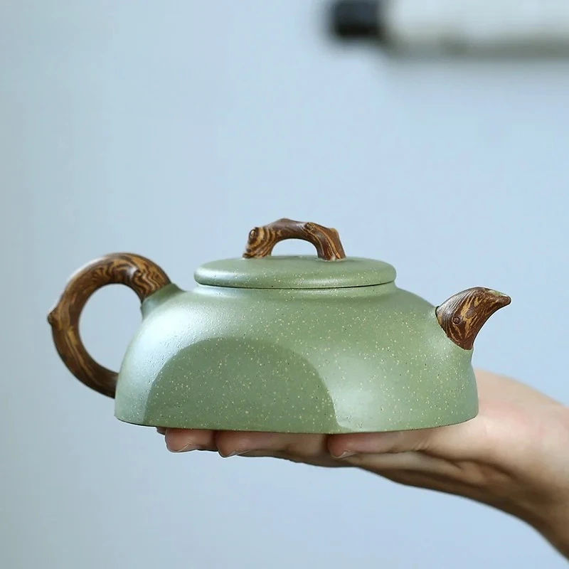 Yixing handmade purple clay teapot, raw ore, green clay, half tile Kung Fu tea set, Chinese teapot 200ml