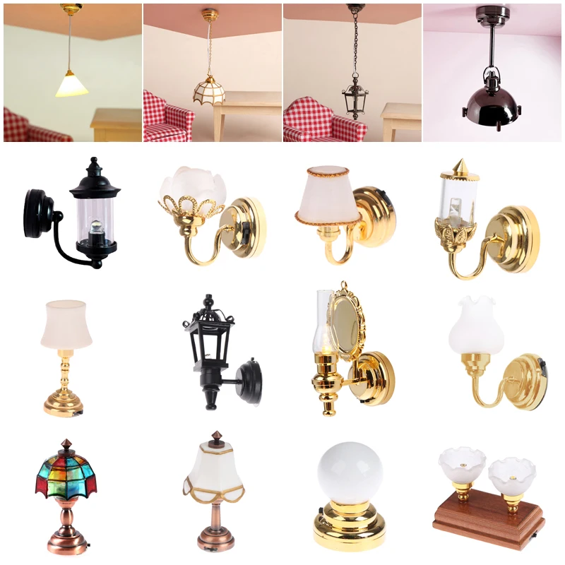 

1/12 Scale Mini LED Lighting Miniature Dollhouse Ceiling Lamp Wall Light Pretend Play Doll Furniture Accessories Toy