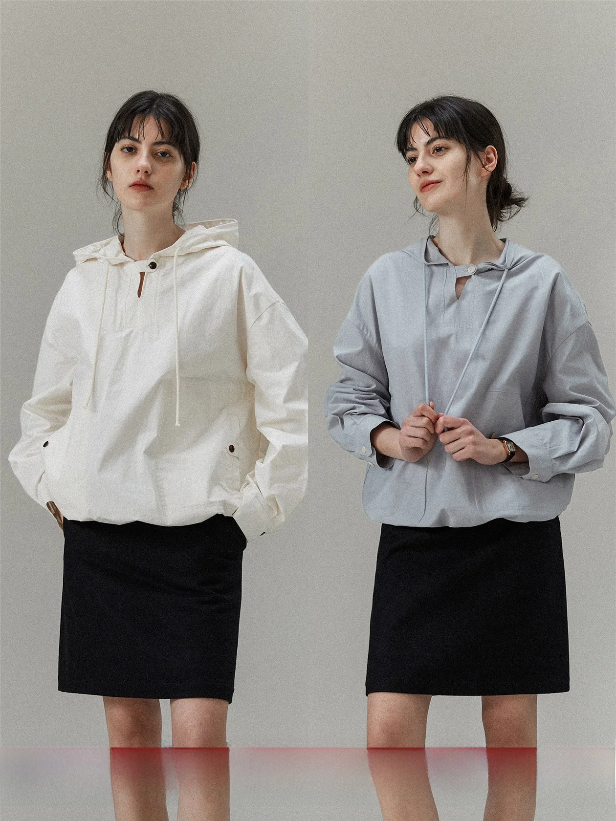 

Spring 2024 Women's Long Sve irt V-Ne Dstring Hood ket Casual Versatile Cotton Blend Loose Fit Faion
