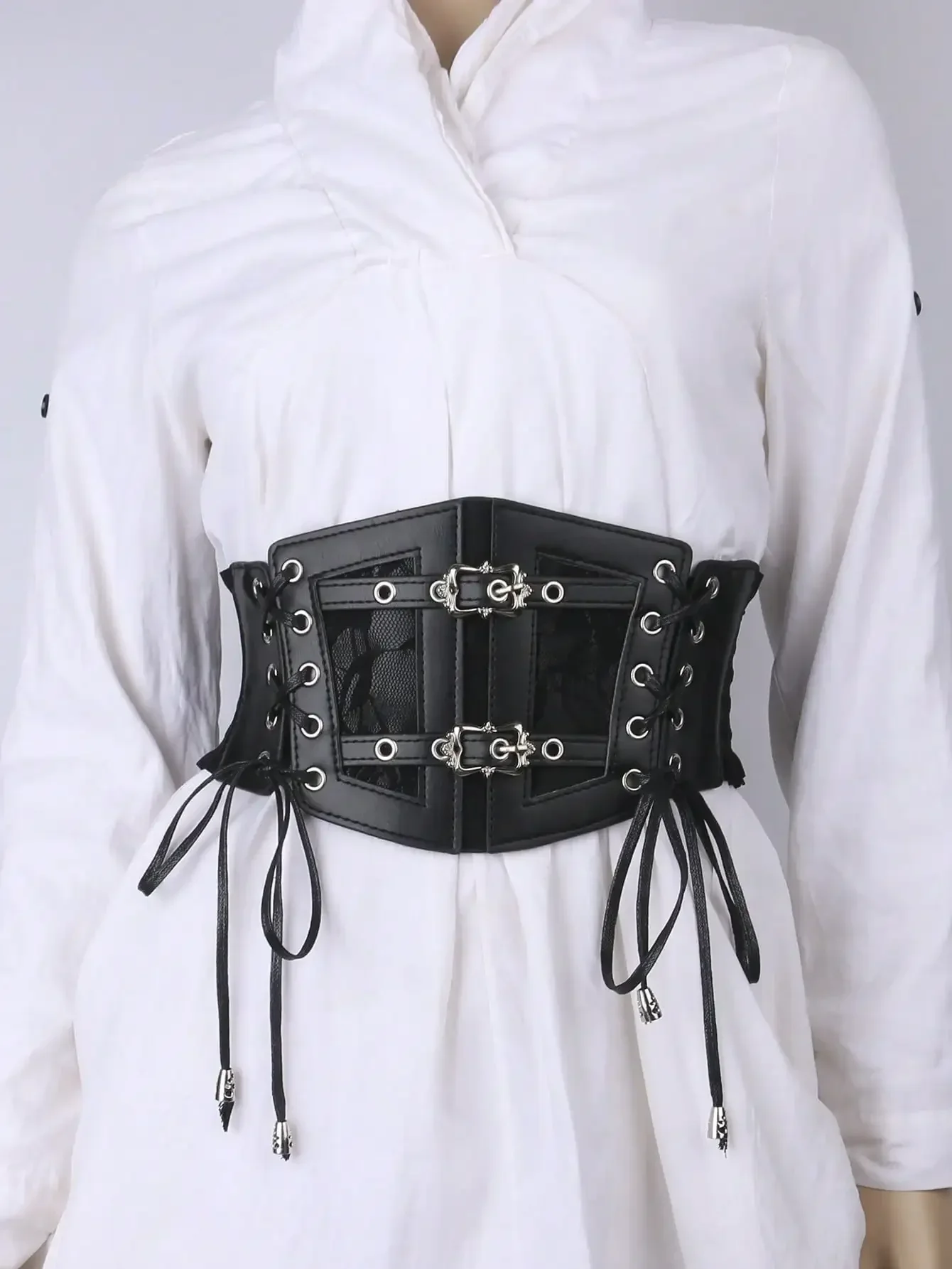 

Fashion Punk Corset Wide Belts Women Slimming Body Elastic Bustier Waistband PU Leather Hip Hop Gothic Dress Girdle Body Shaper