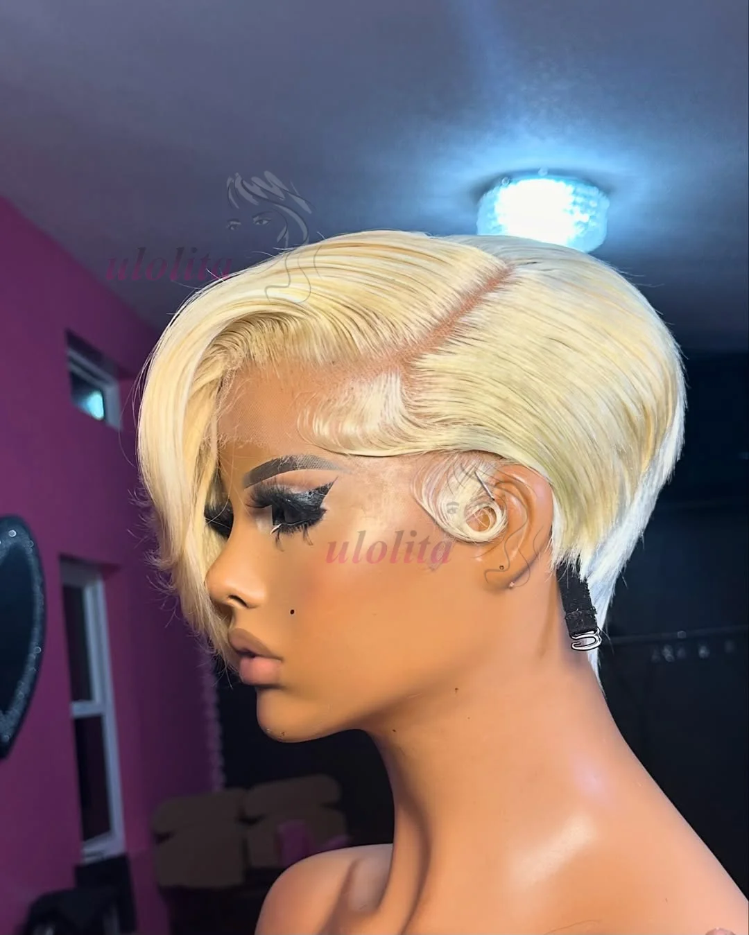 Pixie Cut Perücke Brasilianisches 613 Blondes Glattes Haar mit Seitenscheitel 13x4 Kurzer Bob HD Transparente Lace Front Echthaarperücke für Frauen – Detail 7