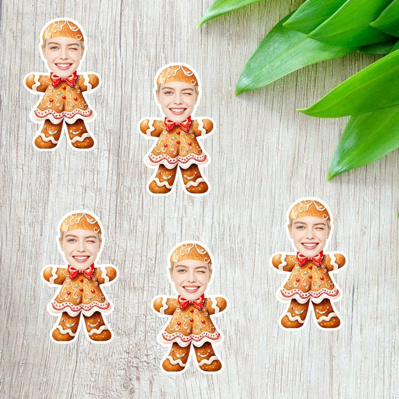 Custom Face Gingerbread Stickers Personalized Photo Decals Christmas Funny Portrait Sticker Xmas Party Luggage Cup Laptop Decor