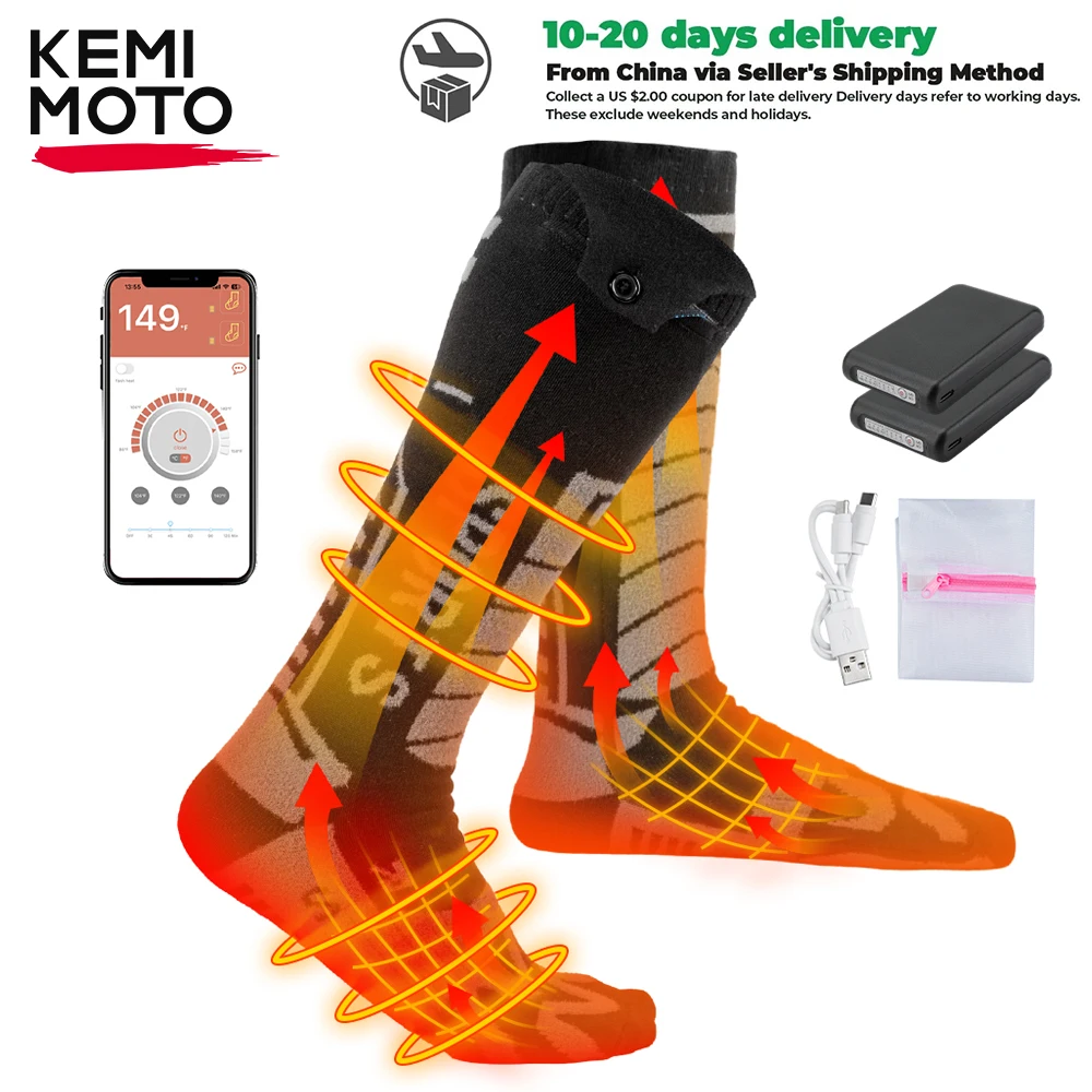 Motorrad-Elektro-Heizsocken Winter-Reitausrüstung für Männer und Frauen mit 1 Paar 5000mAh wiederaufladbaren Batterien, APP-Bluetooth-Elektro-Fußwärmer, dicke Baumwollsocken für Skifahren, Wandern,