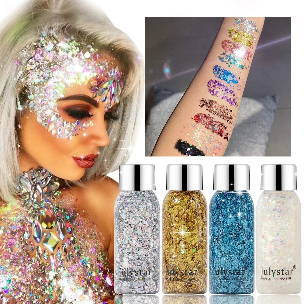 Glitter lantejoulas gel sombra creme rosto cristal lantejoulas gel shimmer alto brilho sombra de olho prego cabelo glitter gel palco maquiagem