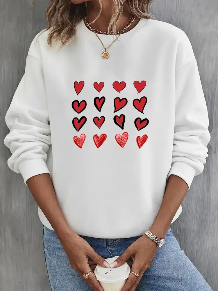 

Sweet Love Valentine Trend Clothing Pullovers O-neck Print Fashion Lady Fleece Casual Women Cartoon Graphic Sweatshirts