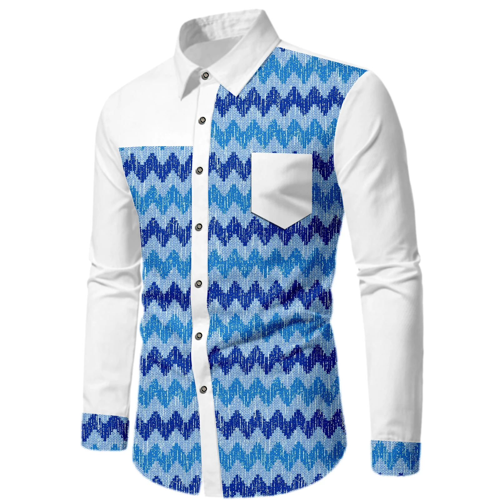 SEA&ALP African Shirt For Men Traditional Pattern Printed Dashiki Long Sleeve Button Down Top Shirt Fashion Causal Style
