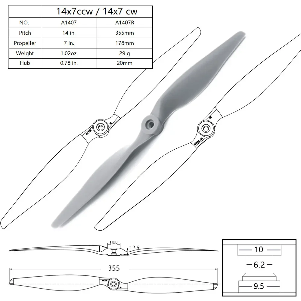 14inch 14x7 CW CCW Nylon fiberglass Direct-drive Propeller for electric power RC Airplane Quadcopter Multi-Rotor Racing Drone