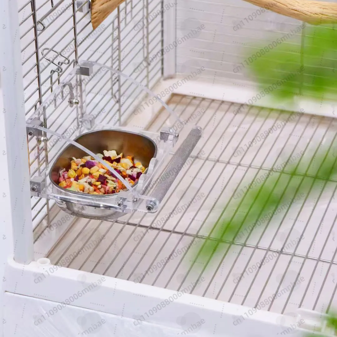 Parrot food box stainless steel acrylic splash-proof bird feeder pet food basin medium monk