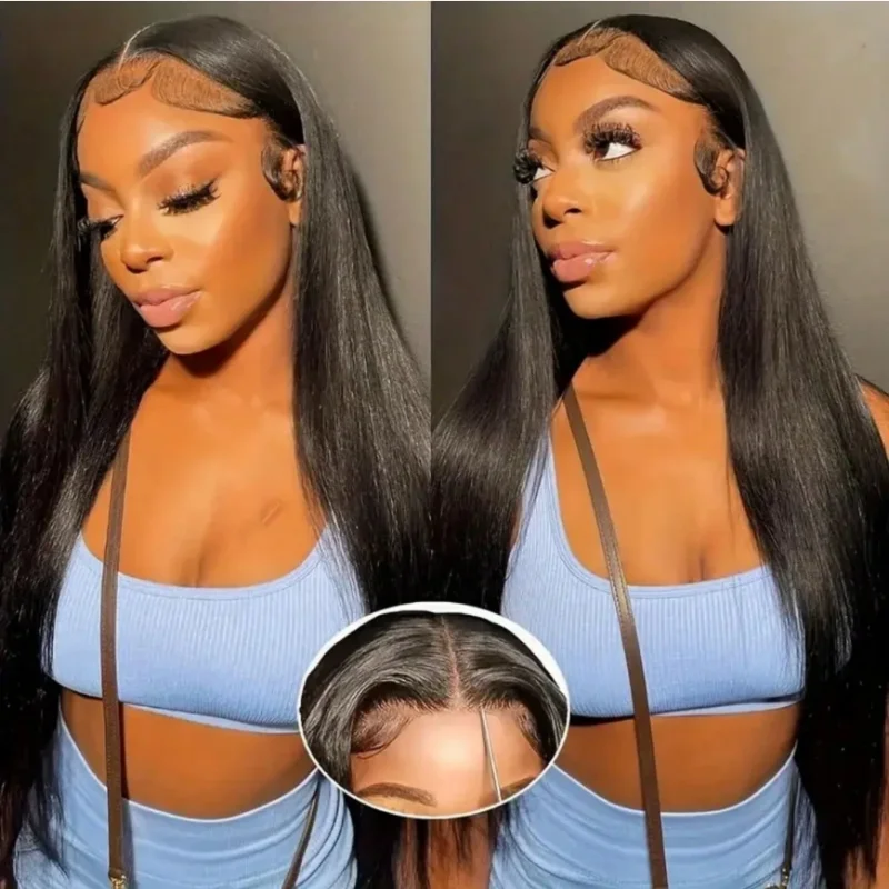 13x4 HD Transparent Lace Frontal Human Hair Wigs 42 Inch Long Black Straight Style Premium Brazilian Remy Hair Durable Styling Wigs