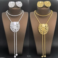 18K Gold Plated Necklace And Earrings For Women Set 85cm Long Chain Dubai Gold Color Silver Color Jewelry Adjustable Length 3pcs