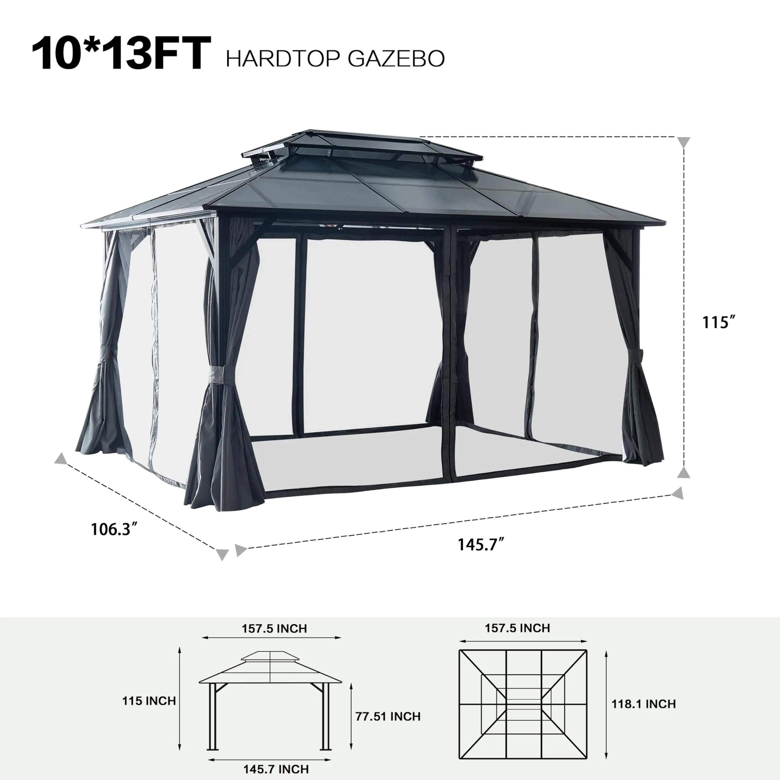 Hot Sale Luxury Portable Double Roof Canopy Pavilion Garden Outdoor Hardtop Gazebo With Curtains And Netting view 2