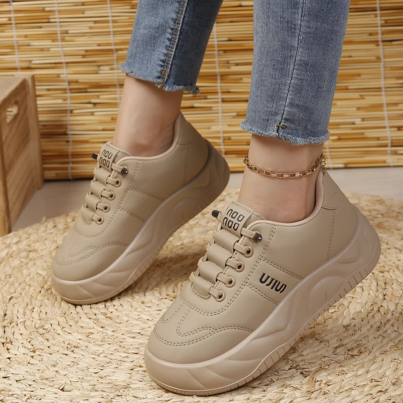 Women's Platform Sneakers - Thick-Soled One-Piece Slip-On Lace-Up Casual Sneakers - Fashionable and Versatile Walking Shoes