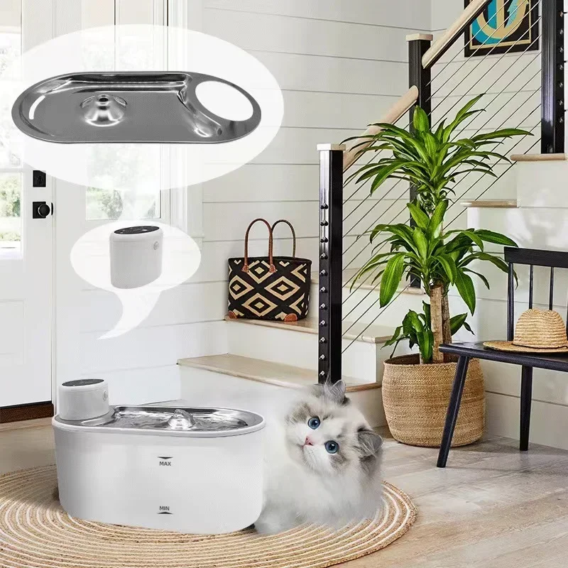 3L Wireless Cat Water Fountain Auto Sensor Drinking Fountain Stainless Steel Water Tray Electric Mute Pet Dog Water Dispenser