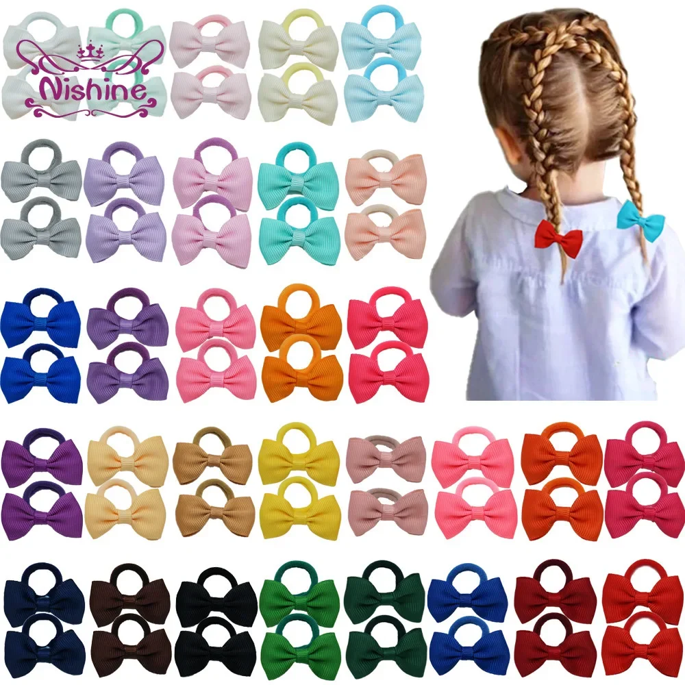 10pcs/lot Candy Color Grosgrain Ribbon Bowknot Toddler Hair Rope Cute Handmade Bows Elastic Hairband Kids Accessories