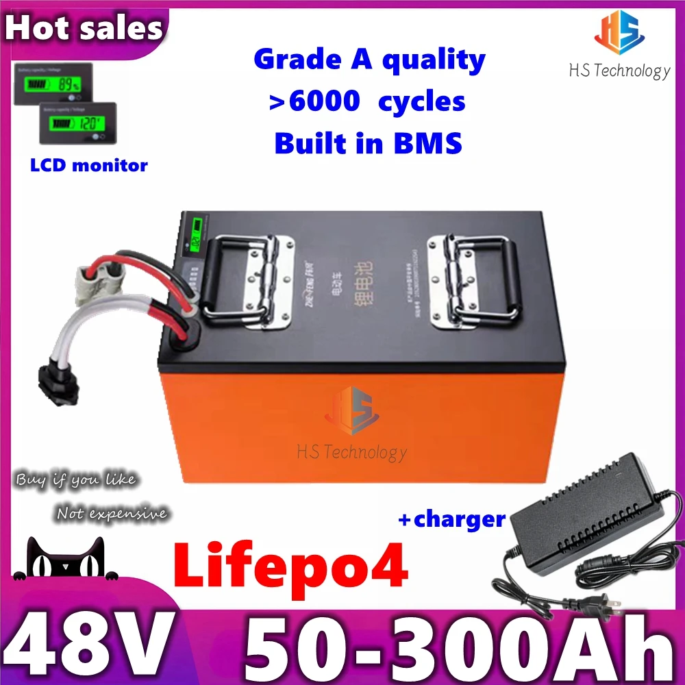 

Big Sell Lifepo4 48V 50Ah 80Ah 100Ah 150Ah 200Ah 250Ah 300Ah Battery for10KW 5KW Solar System Electric Motorcycle Tricycle EV