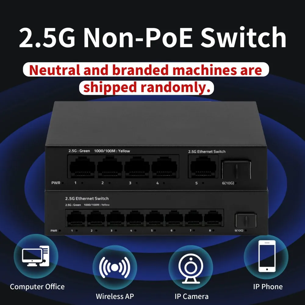 8-Port Multi-Gigabit 2.5G Ethernet Switch Unmanaged Network Switch Ethernet Splitter Plug & Play Desktop For Home Lab