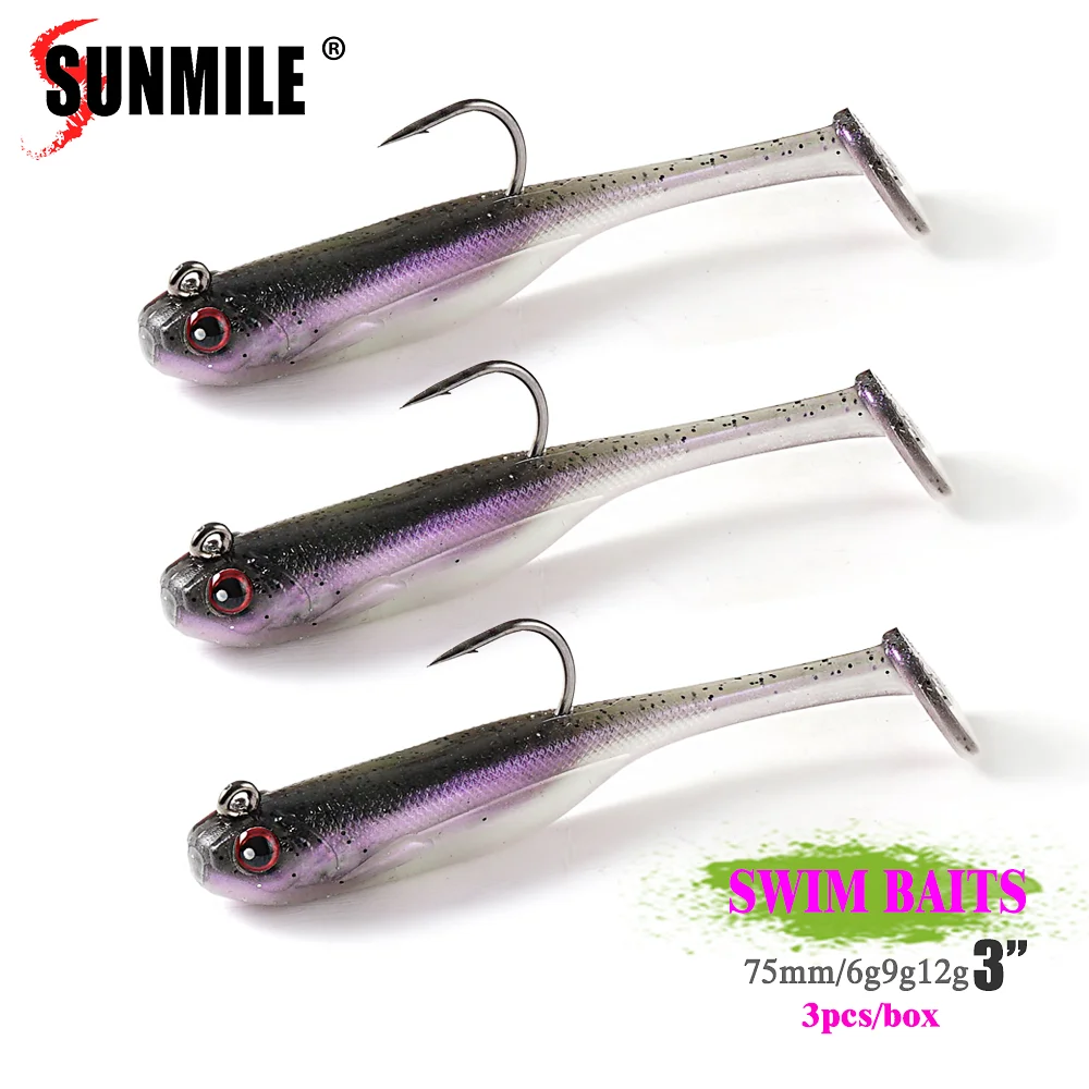 SUNMILE 3er-Set Schwimmköder für Barsch-Angeln, Weiche Angelköder für Meerbarsch, Zander, Süß- und Salzwasser