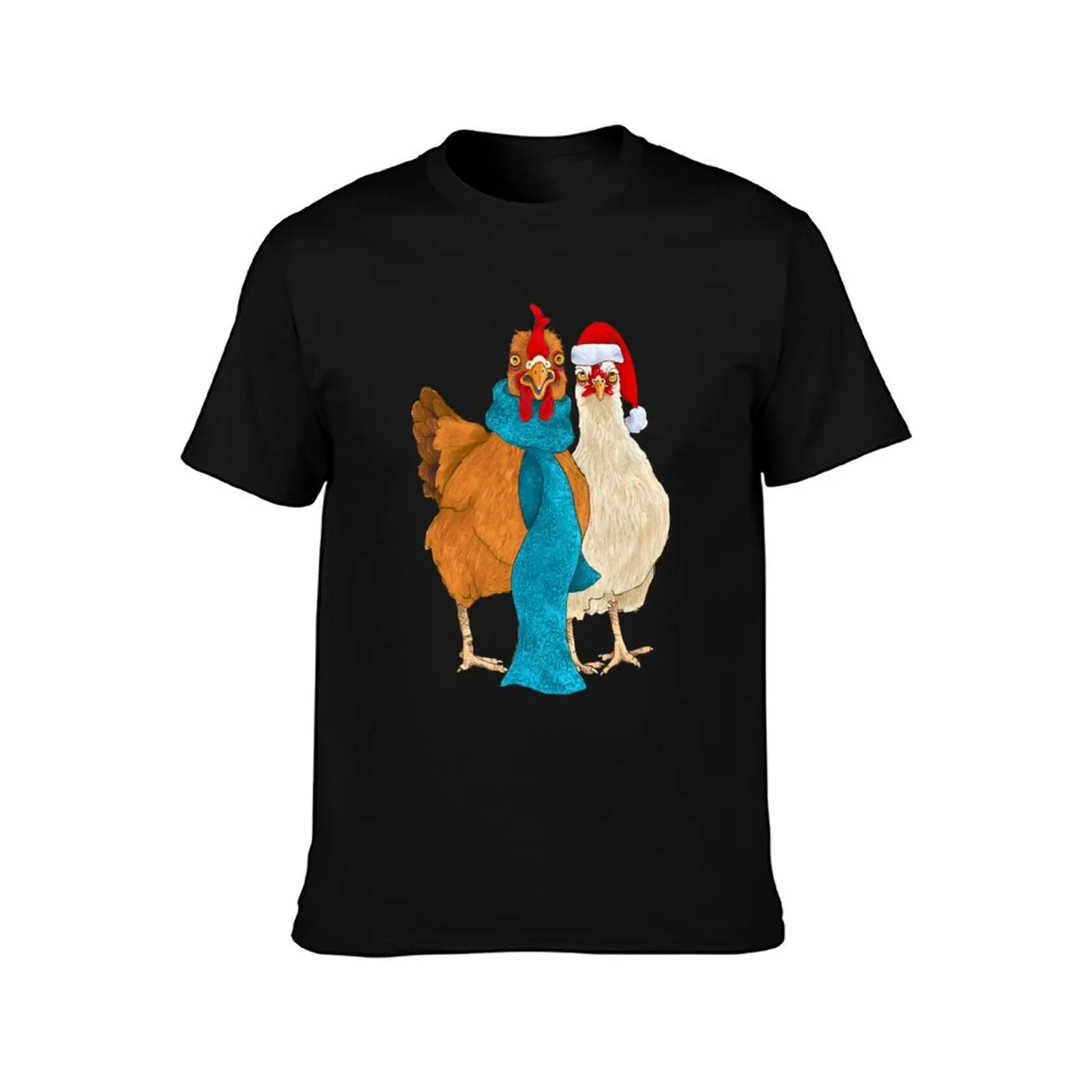 Silly Chickens in Scarves and Santa Hats T-Shirt anime custom shirt cute tops mens designer t shirt