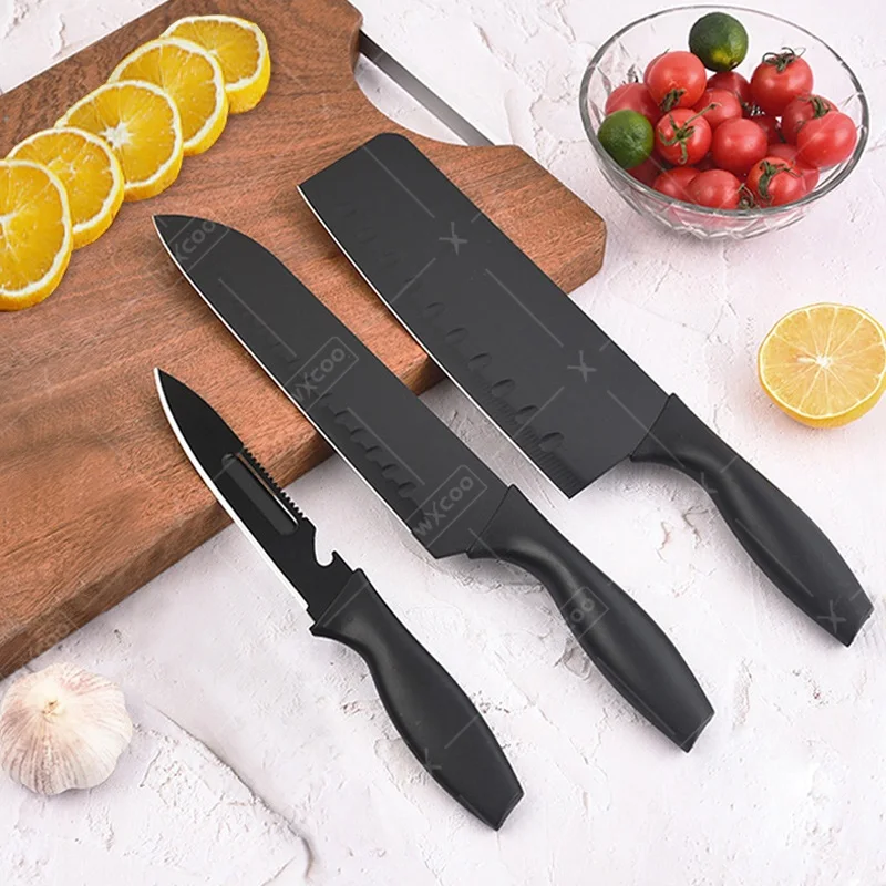 WXCOO Stainless Steel Kitchen Knife Set 3 Piece Multifunctional Chef Knives Meat Cleaver Household Fruit Cutting Knife