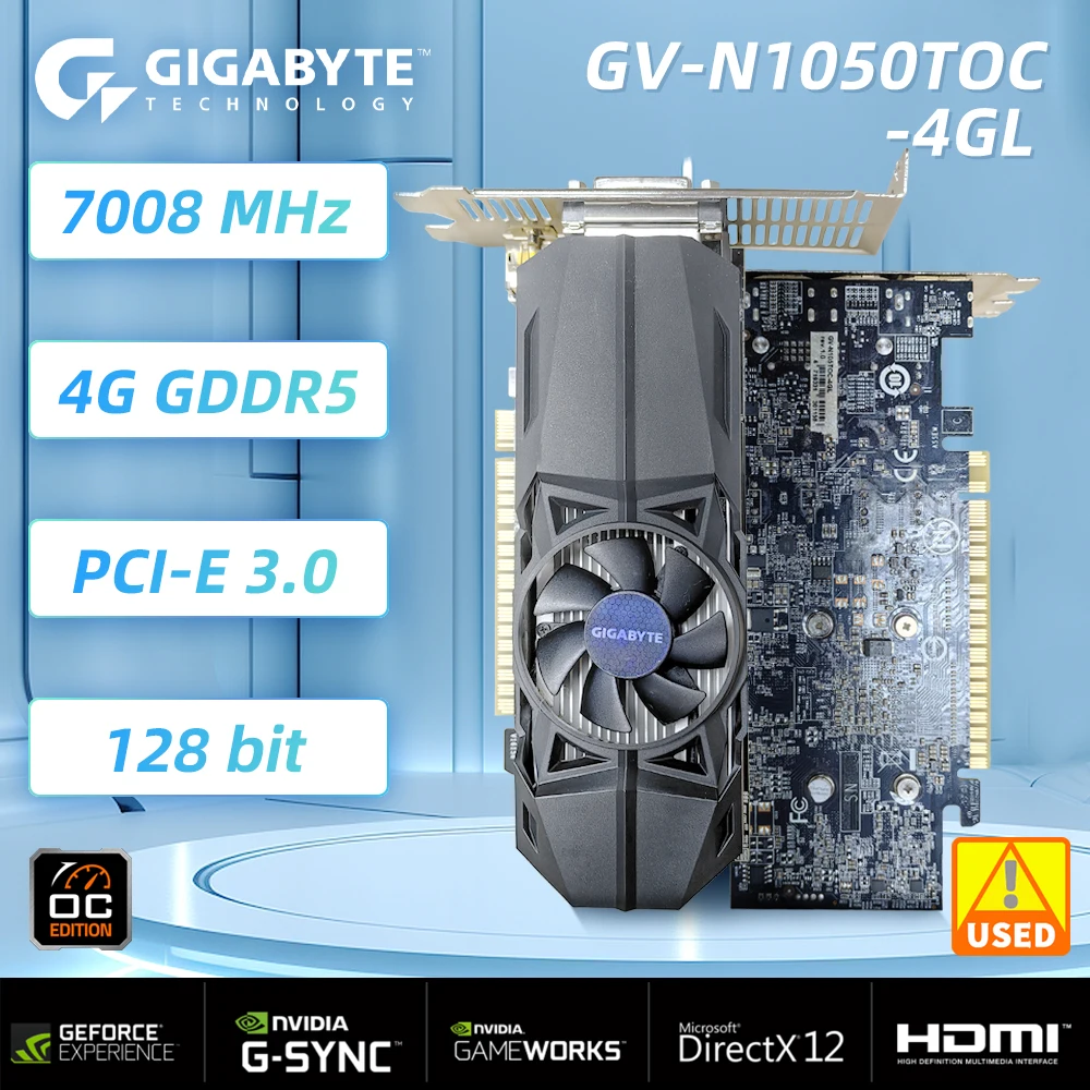 

GTX 1050 Ti 4G Used For GTX1050 Video Card GIGABYTE GeForce GV-N105TOC-4GLPCI Express 3.0 x16 Video Card GTX 1050Ti GTX1050
