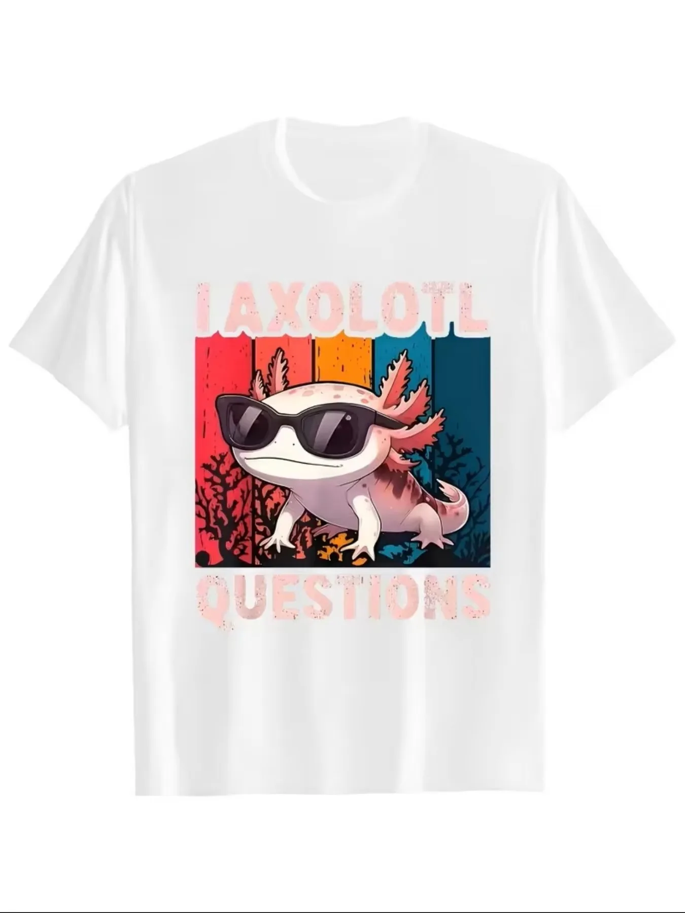 2026 Men T Shirt I Questions Retro Vintage Axolotl Sunglasses Graphic Tee Short Sleeve Casual Cotton Tshirt Animal Lover Gift