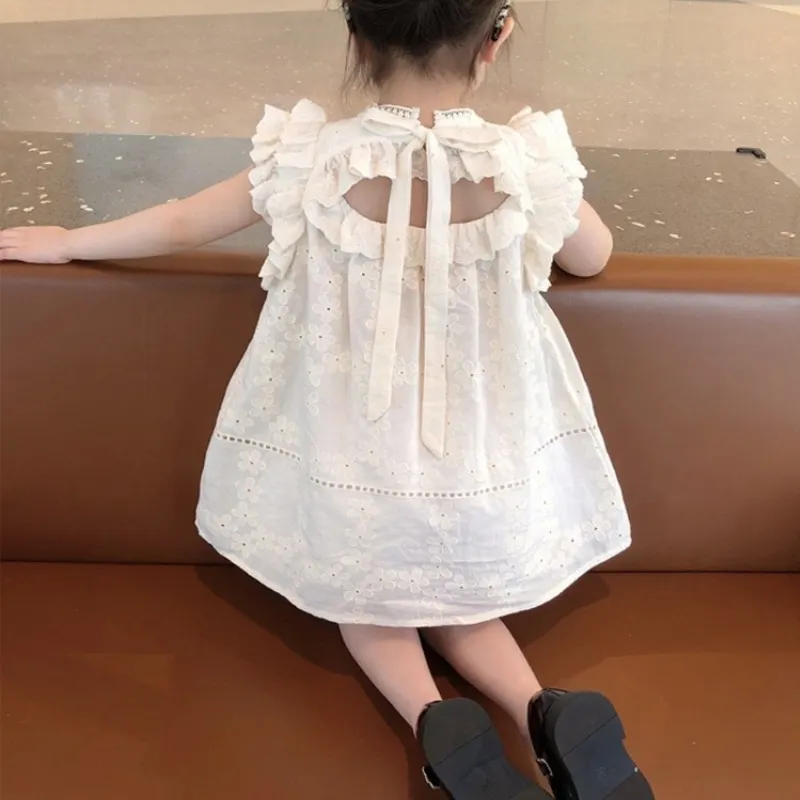 Fashion Baby Girl Princess Cotton Lace Dress Infant Toddler Child Fly Sleeve Vestido Flower Hollow Out Baby Clothes1-10Y