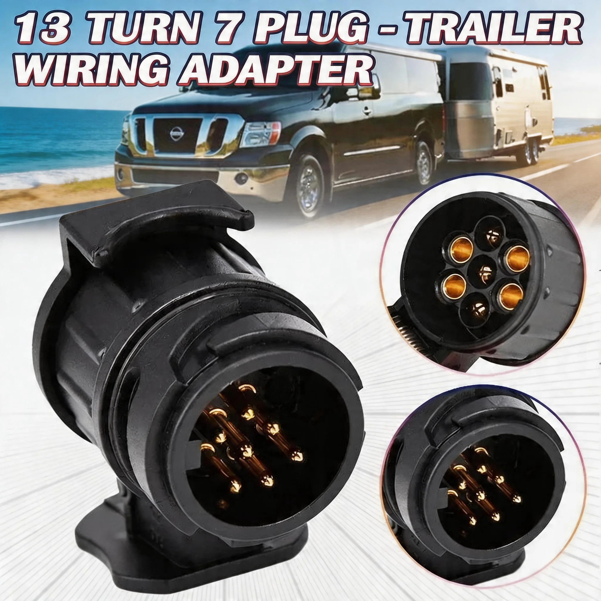13 To 7 Pin Plug Adapter Durable Trailer Connector 12V Towbar Towing Socket Adapter Dustproof Anti Vibration A30 Connector