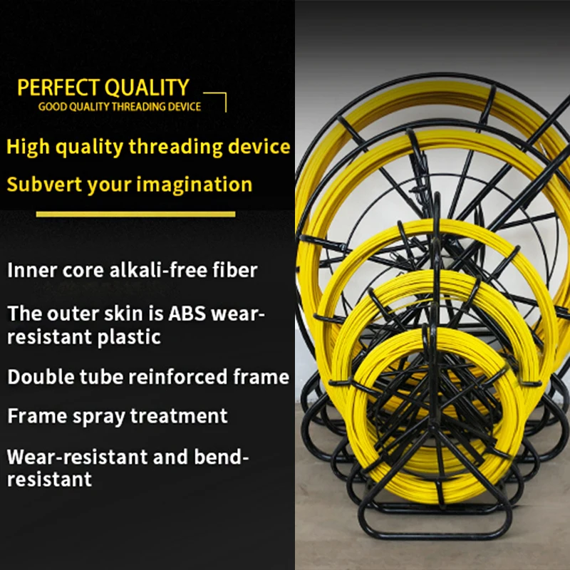 4/5/7mm 50m 100m Fiberglass Duct Rodder Cable Running Rod Fish Tape Threading Device Electrician Wire Puller with Stand Frame