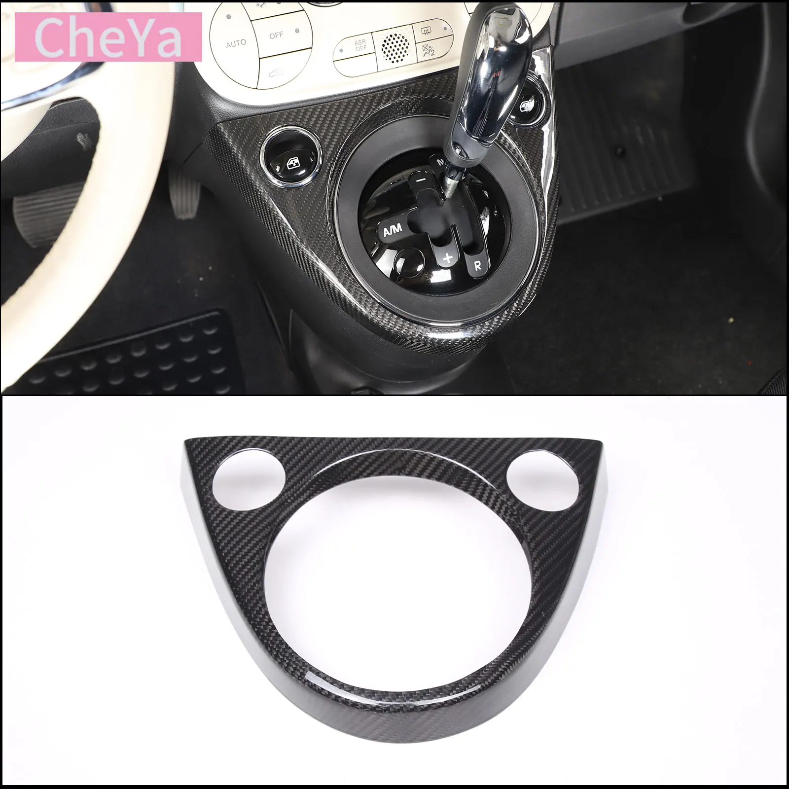 

cheya Real Carbon Fiber Car Central Control Shift Panel Decorative Cover for Fiat 500 Abarth 595 2010 + Interior Accessories