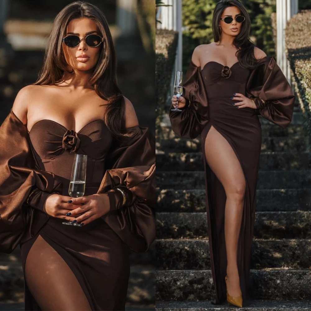 

Customized Mermaid Classic Satin Evening Dresses Fashion Strapless Long Sleeves Homecoming Dresses Exquisite Party Gowns
