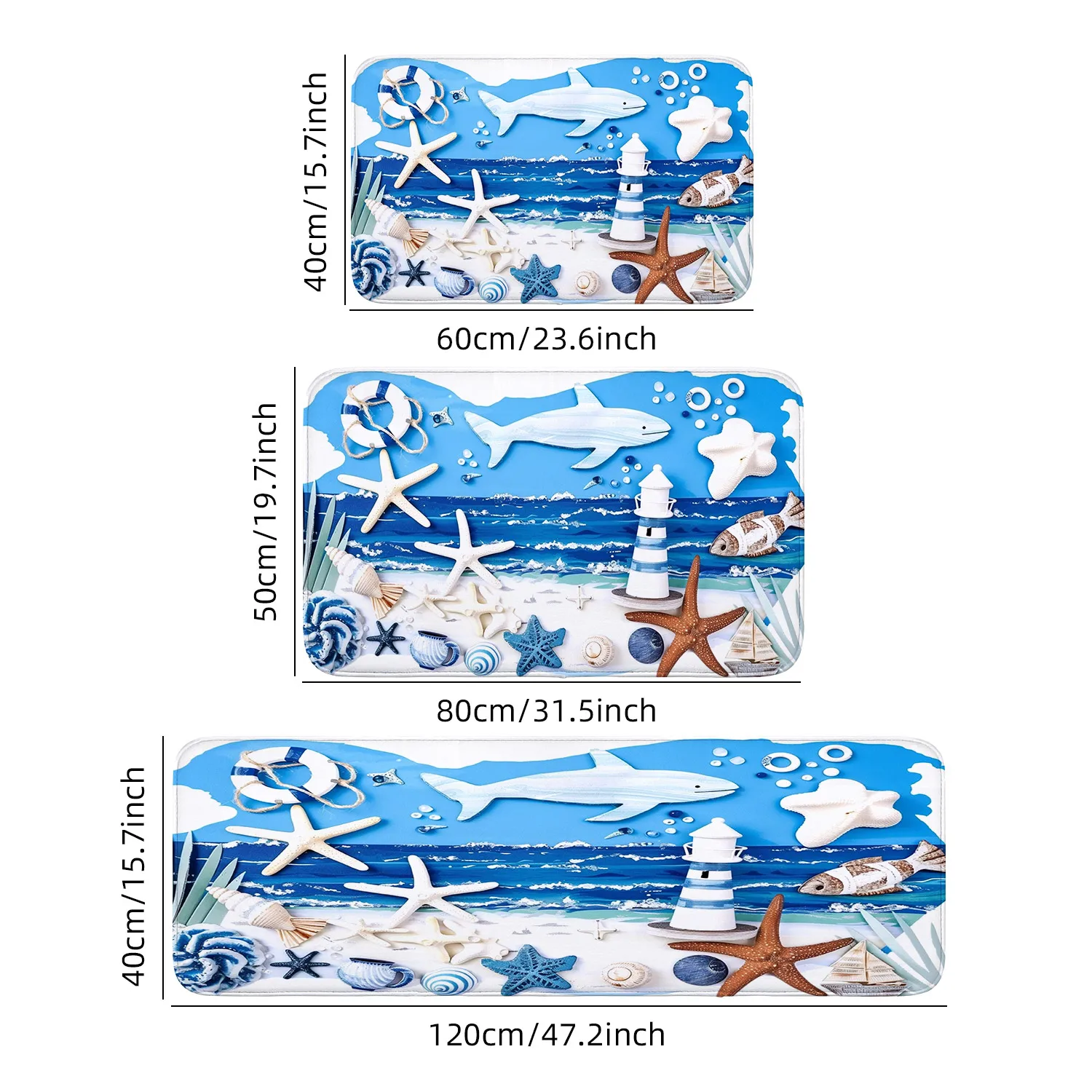 قطعة واحدة من قشرة شاطئ المحيط وطباعة نجم البحر سجادة مضادة للانزلاق سريعة الجفاف من البوليستر لسجادة المدخل الداخلي/الخارجي،