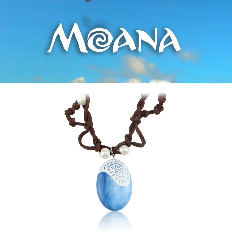 Disney Moana Necklace Heart of Tefiti Pendant Handmade Braided Leather Rope Fashion Matching Accessories Jewelry Gifts for Girls