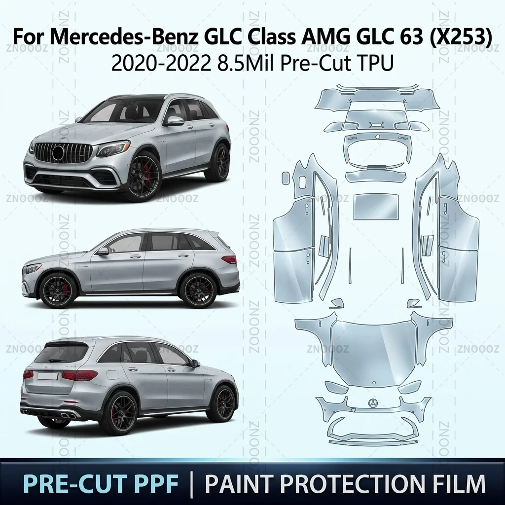 For Mercedes-Benz GLC Class AMG GLC 63 (X253) 2020-2022 8.5Mil Pre-Cut TPU PPF Paint Full Vehicle Glossy Clear Matte Black