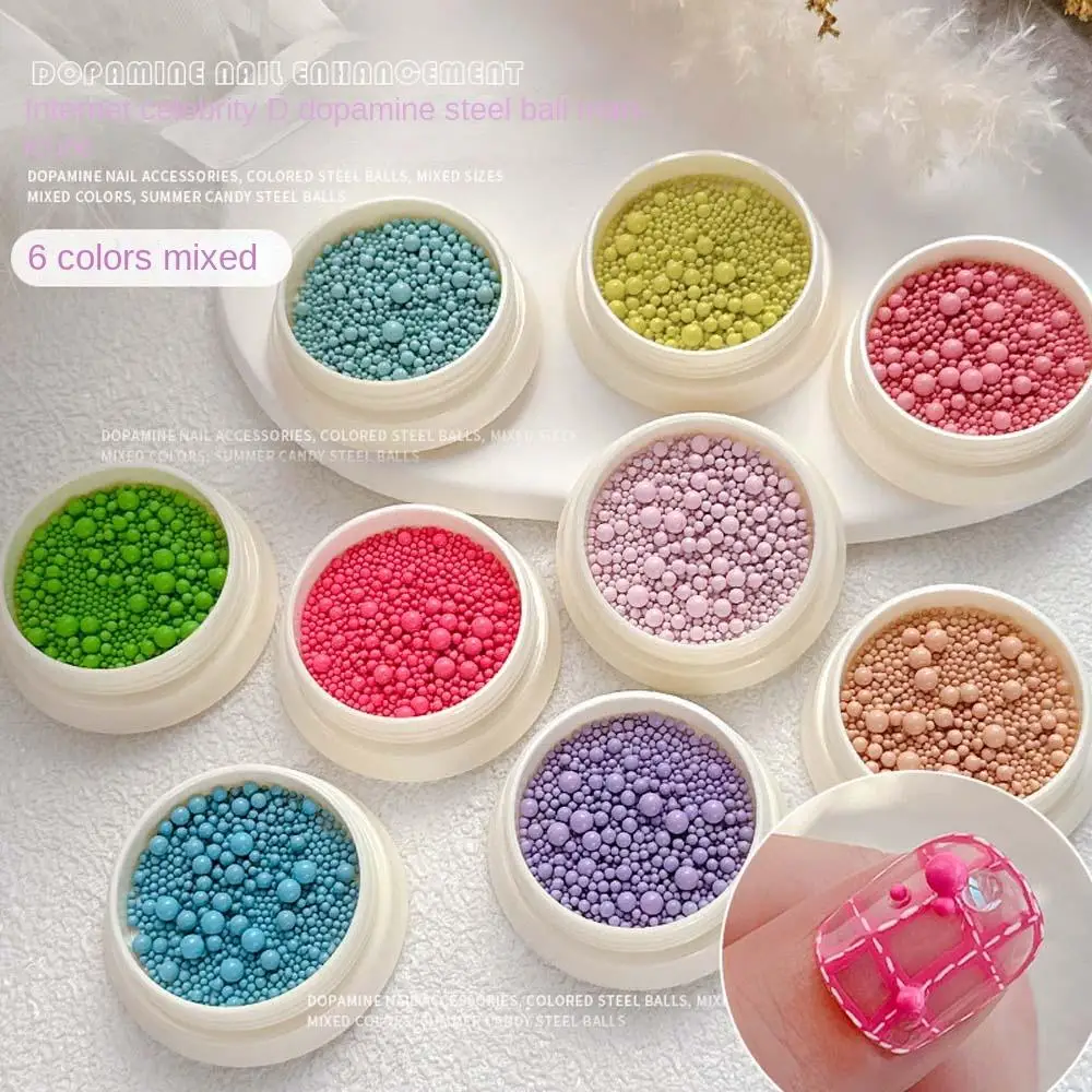 6Colors/set Macaron Color Beads Macaron Nail Art Caviar Beads Nail Micro Balls Nail Supplies Macaron Nails Steel Beads